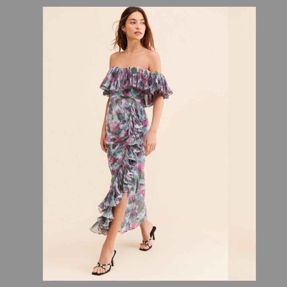 Off-The-Shoulder Ruffled Column DressHutch Brand NWT Size 2 Petite Anthropology